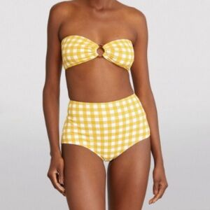 Faithfull the Brand Marigold  Checkered Bandeau & High Waisted Bottom Bikini